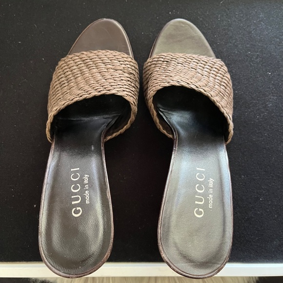 Gucci Brown Woven Fabric Mule Sandals Size 8B - Picture 2 of 10